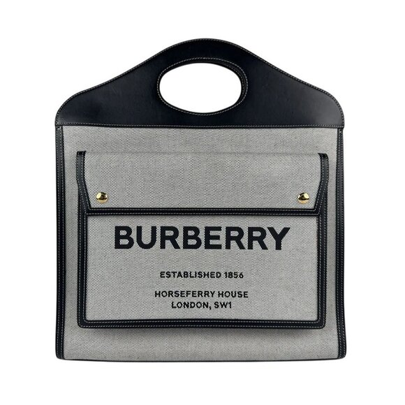 BURBERRY Handbag Shoulder Bag Gray/Black Canvas/Leather/Goldtone - Picture 1 of 14